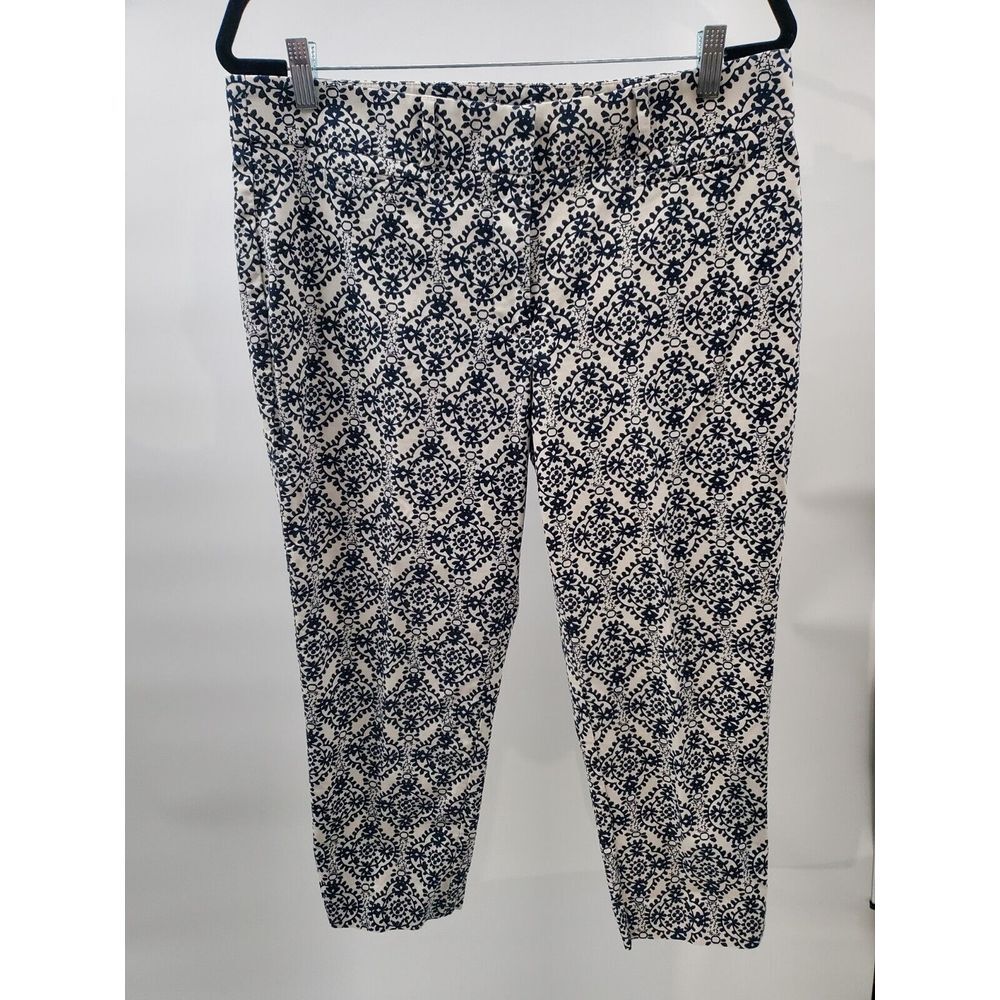 Ann Taylor LOFT Dress Pants Women's Size 12P Dark Navy‎ Blue Cream Print Julie